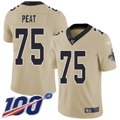 Men New Orleans Saints Limited Gold Andrus Peat Jersey NFL Football #75 100th Season Inverted Legend Jersey